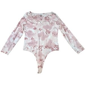 Victoria’s Secret Pink White Long Sleeve Cotton Bodysuit Women Sz L